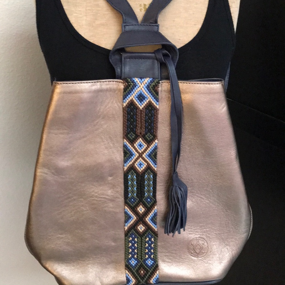 Gorgeous Bronze Leather Backpack with Braid Detail